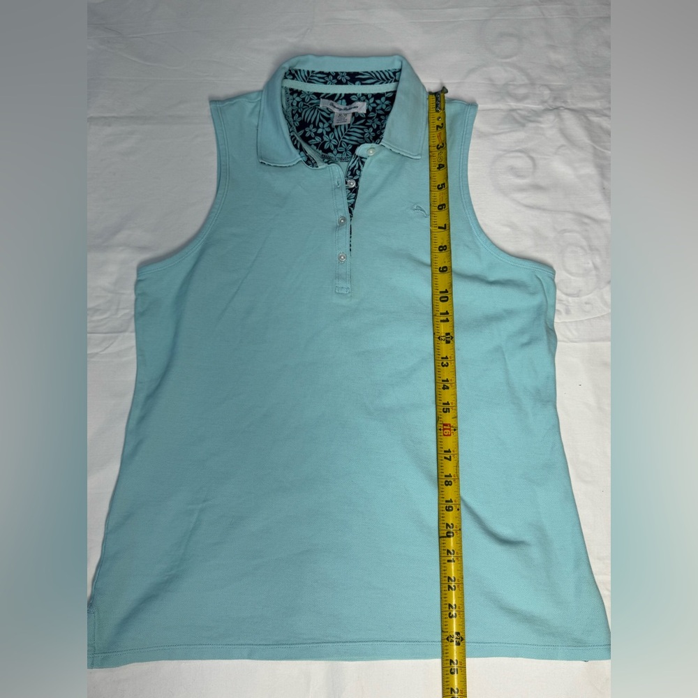 Tommy Bahama Women's Light Blue Sleeveless Pique
Polo Shirt with Floral Trim - Picture 5 of 10